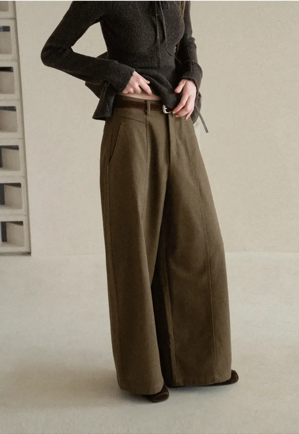 High Waist Wide Leg Pleated Casual Pants