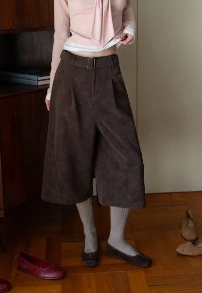 High Waist Pleated Wide Leg Cropped Casual Pants