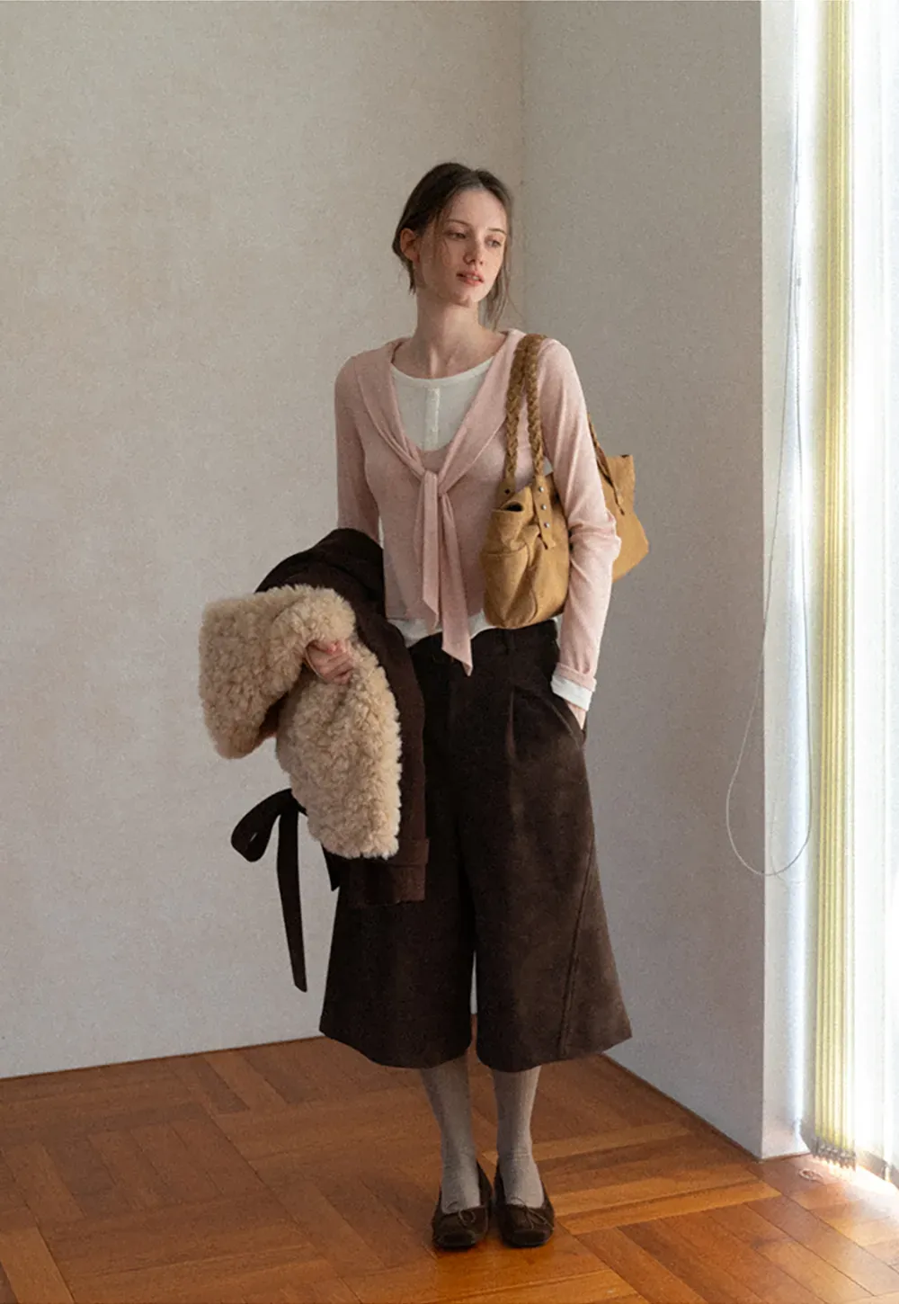 High Waist Pleated Wide Leg Cropped Casual Pants