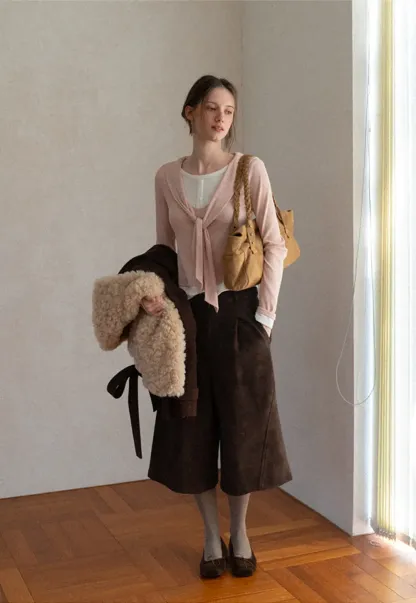 High Waist Pleated Wide Leg Cropped Casual Pants