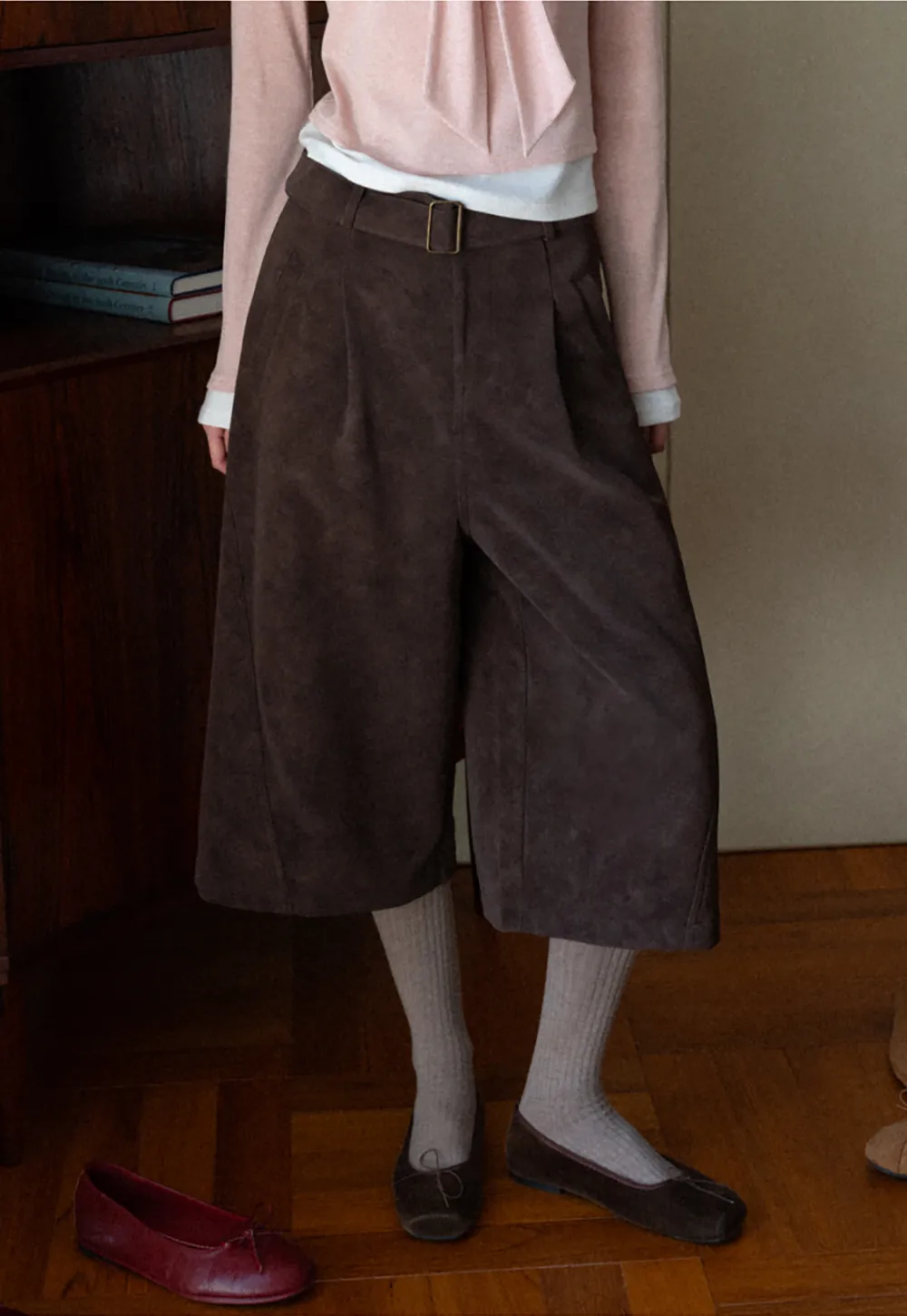 High Waist Pleated Wide Leg Cropped Casual Pants