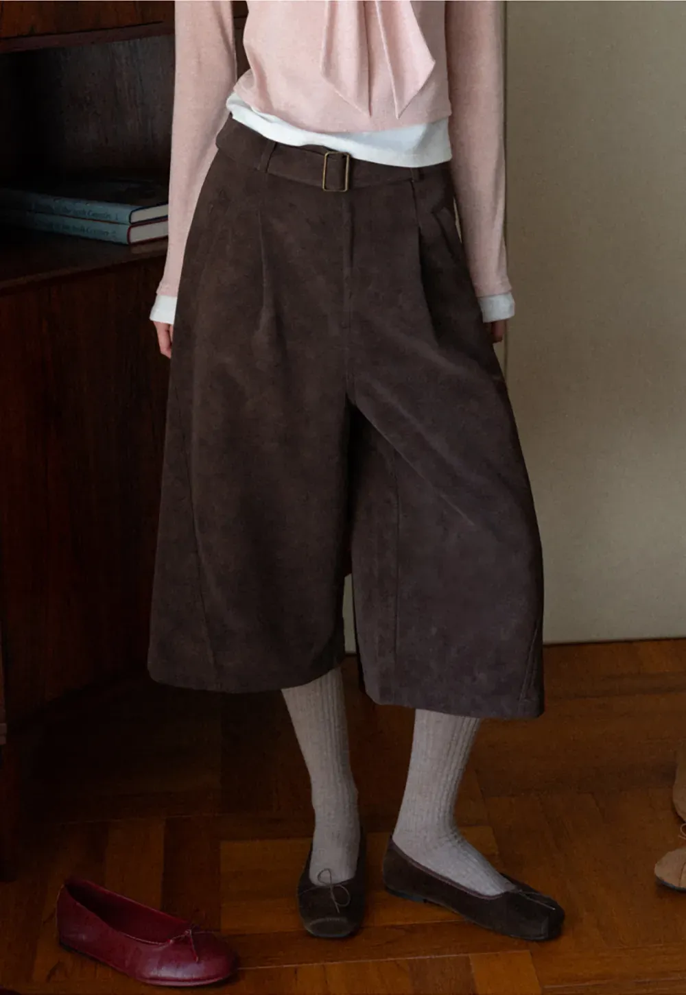 High Waist Pleated Wide Leg Cropped Casual Pants