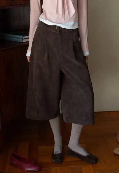 High Waist Pleated Wide Leg Cropped Casual Pants