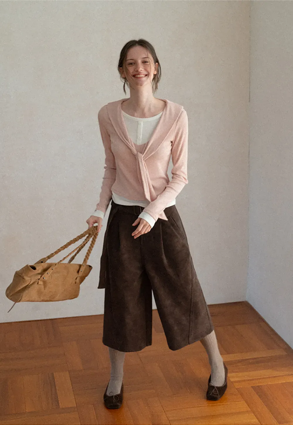 High Waist Pleated Wide Leg Cropped Casual Pants