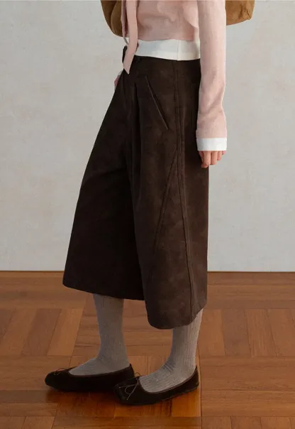 High Waist Pleated Wide Leg Cropped Casual Pants