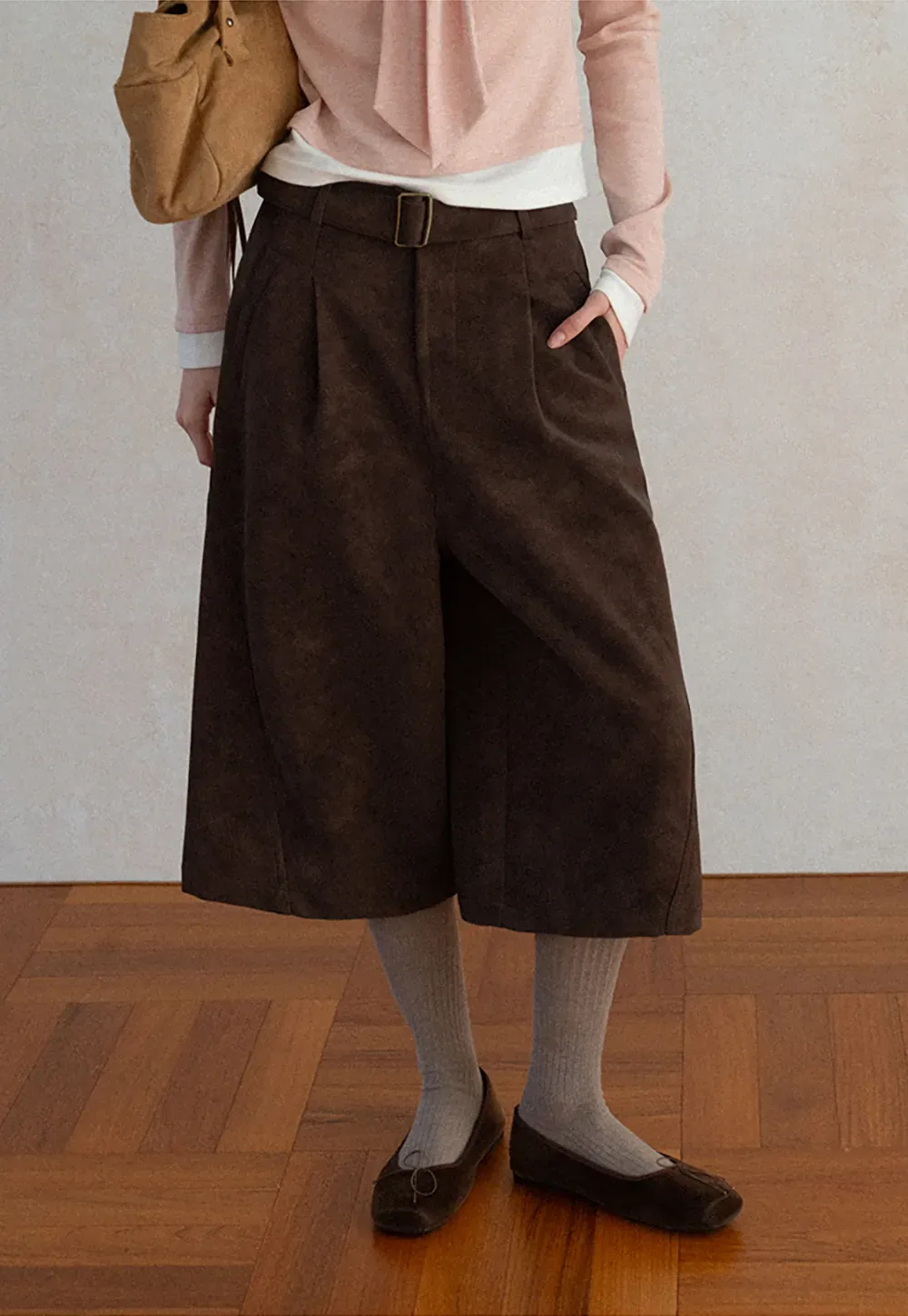 High Waist Pleated Wide Leg Cropped Casual Pants