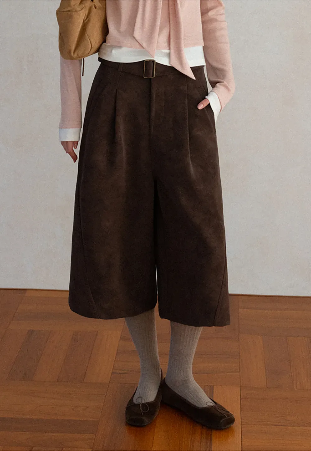 High Waist Pleated Wide Leg Cropped Casual Pants
