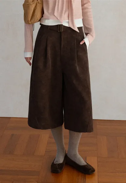 High Waist Pleated Wide Leg Cropped Casual Pants
