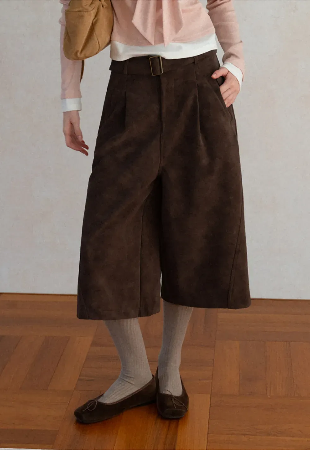 High Waist Pleated Wide Leg Cropped Casual Pants