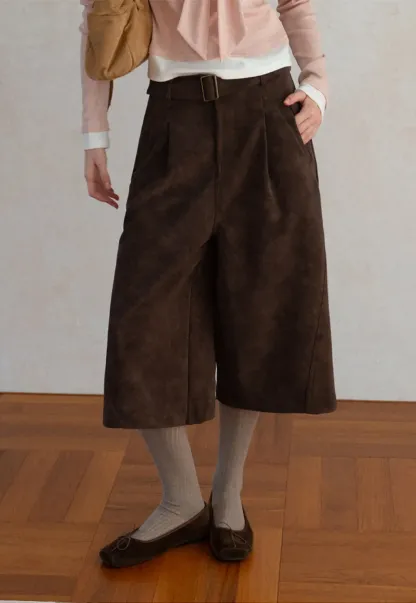 High Waist Pleated Wide Leg Cropped Casual Pants