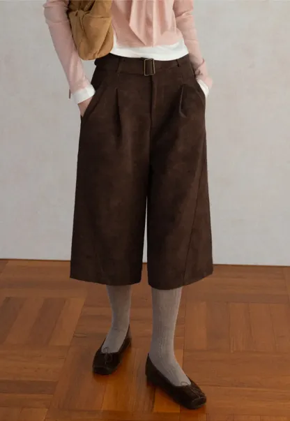 High Waist Pleated Wide Leg Cropped Casual Pants