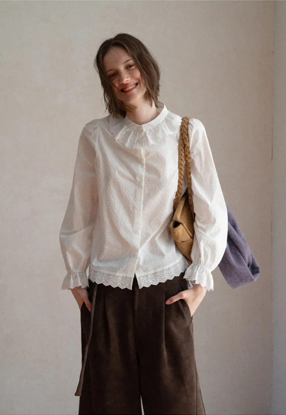 High Waist Pleated Wide Leg Cropped Casual Pants