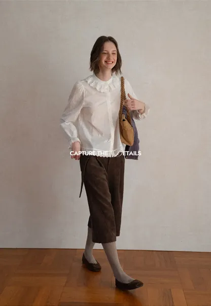 High Waist Pleated Wide Leg Cropped Casual Pants