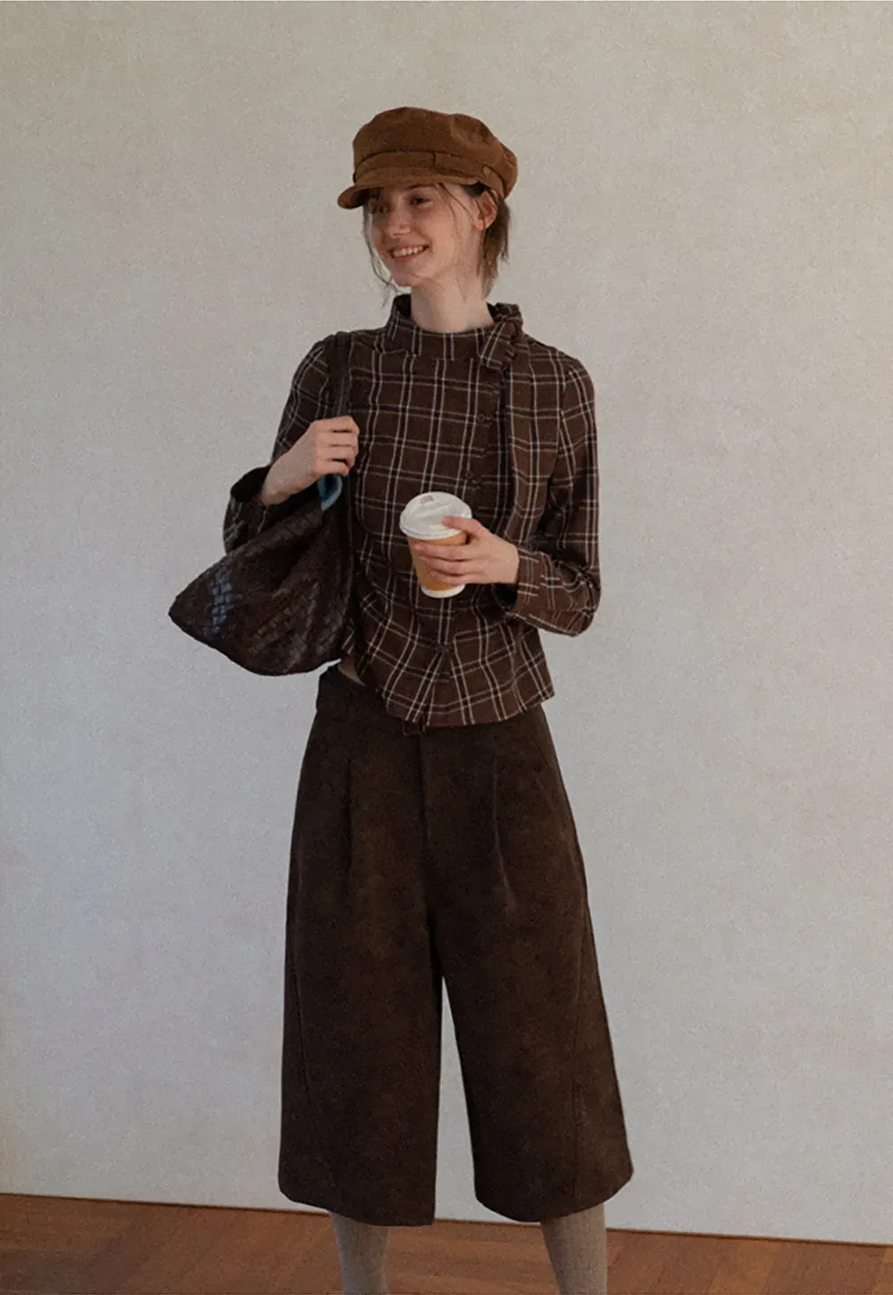 High Waist Pleated Wide Leg Cropped Casual Pants