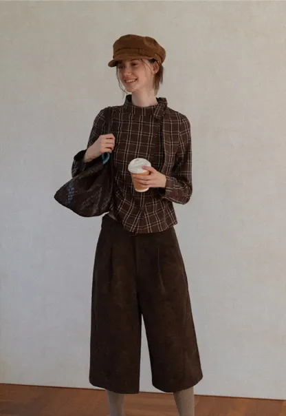 High Waist Pleated Wide Leg Cropped Casual Pants