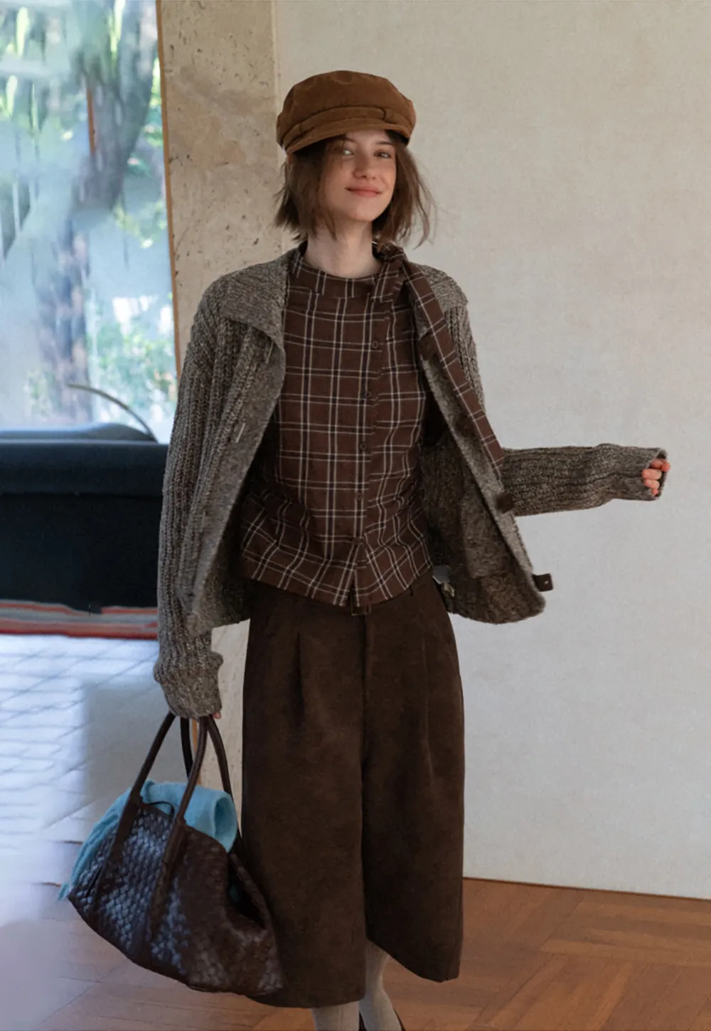High Waist Pleated Wide Leg Cropped Casual Pants