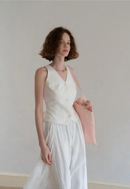 V Neck Sleeveless Tailored Vest A Line Pleated Skirt