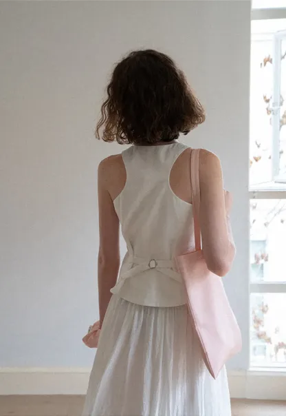 V Neck Sleeveless Tailored Vest A Line Pleated Skirt