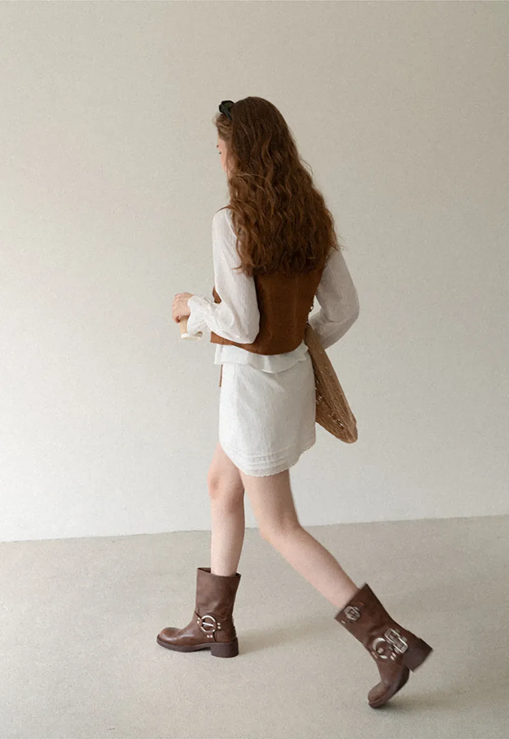 Ruffled Collar Lace Trim Vest