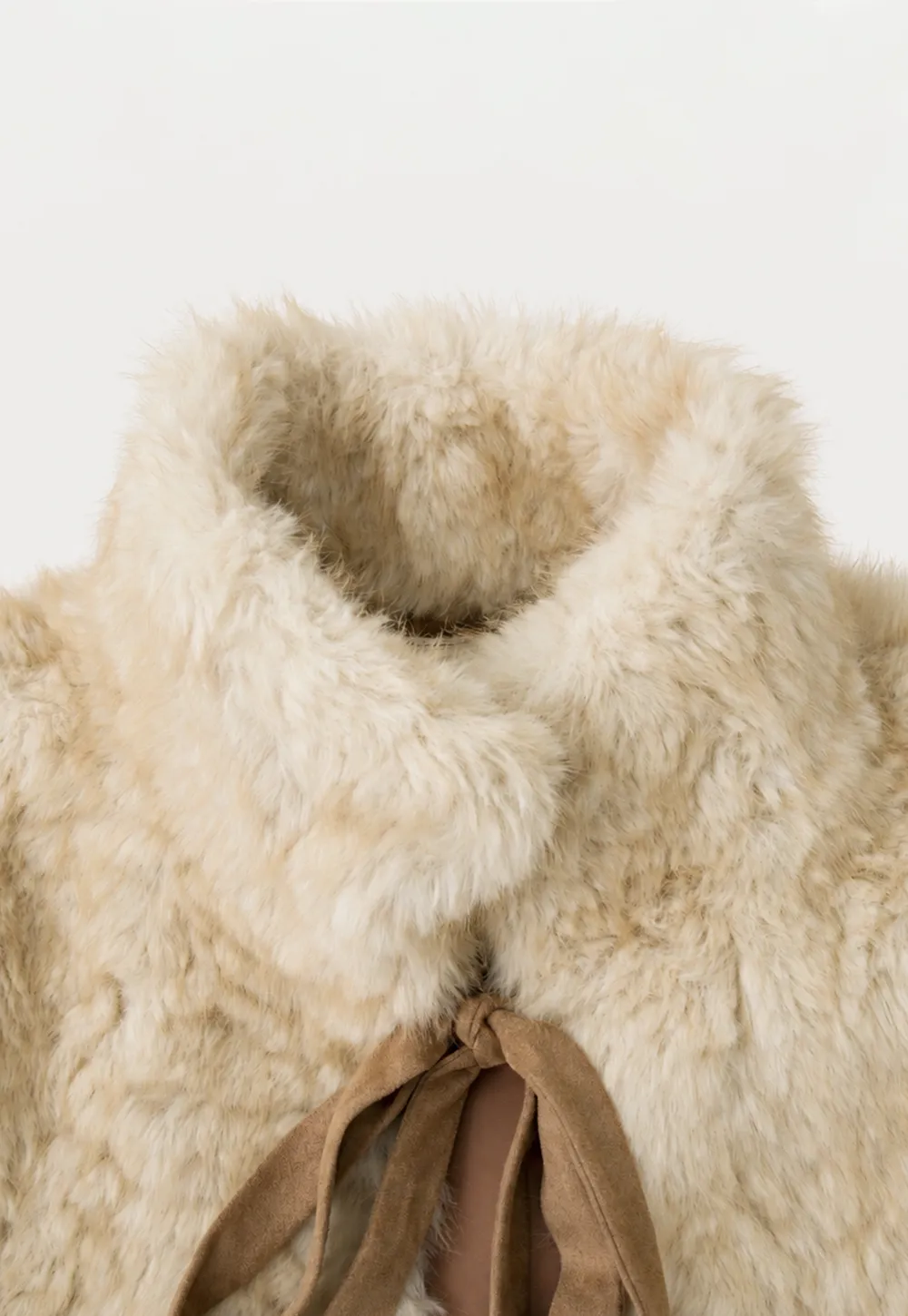 Faux Fur Collar Vest with Bow Tie Detail