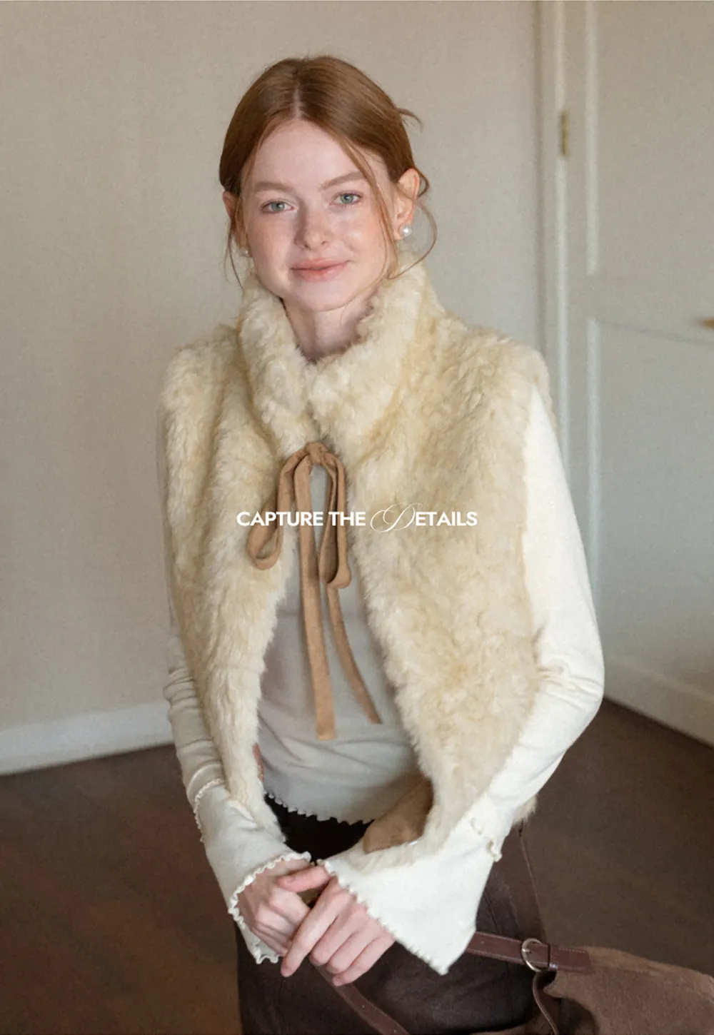 Faux Fur Collar Vest with Bow Tie Detail