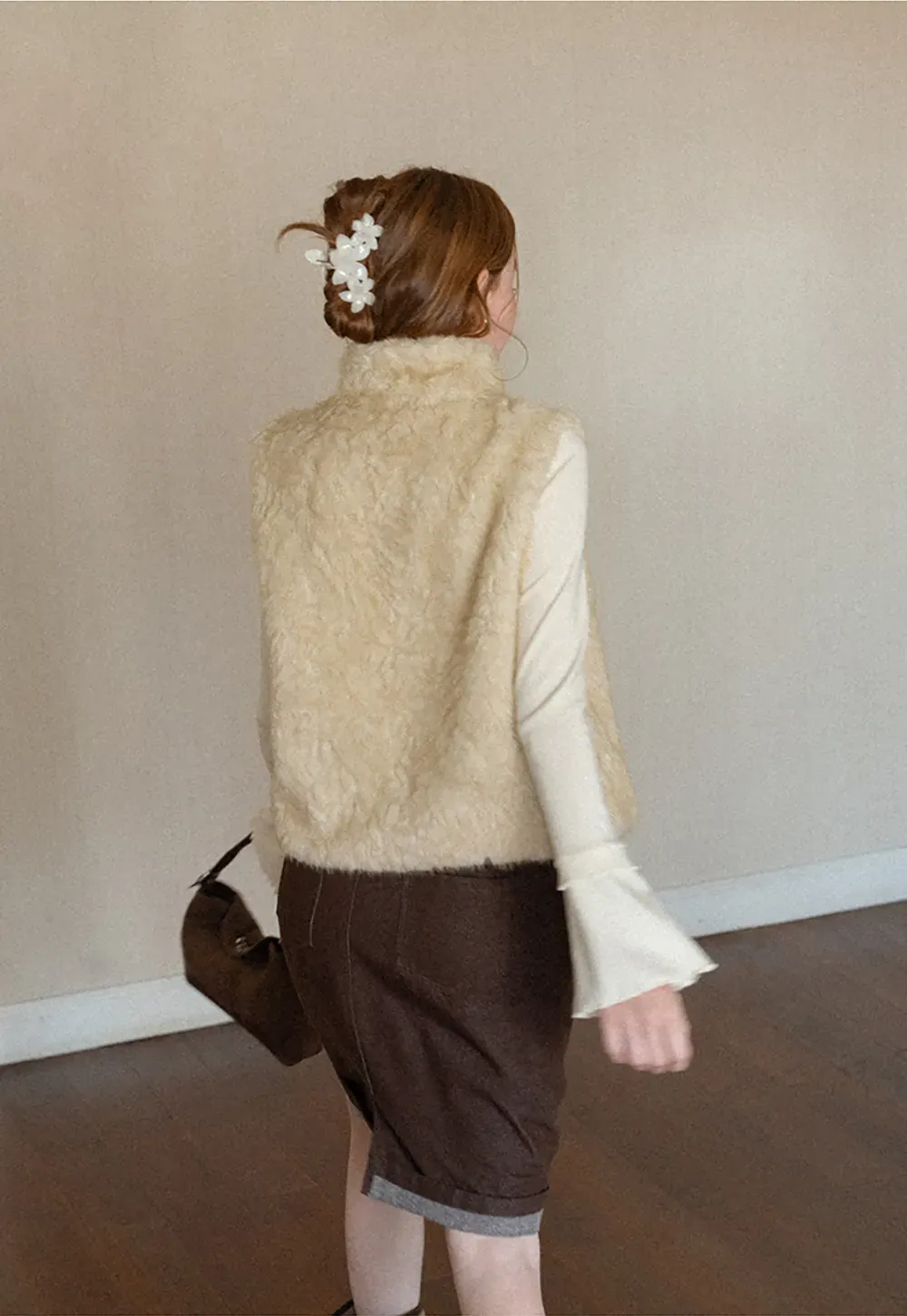Faux Fur Collar Vest with Bow Tie Detail