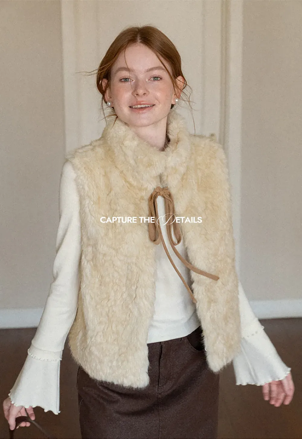 Faux Fur Collar Vest with Bow Tie Detail