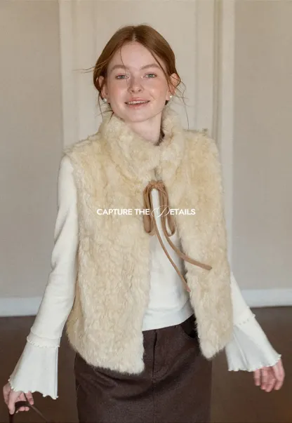 Faux Fur Collar Vest with Bow Tie Detail