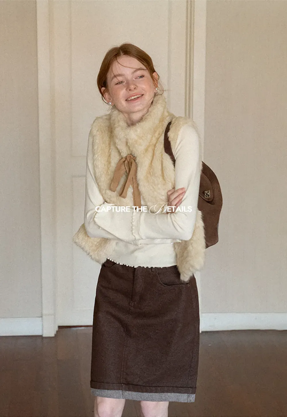 Faux Fur Collar Vest with Bow Tie Detail