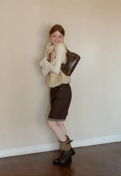 Faux Fur Collar Vest with Bow Tie Detail