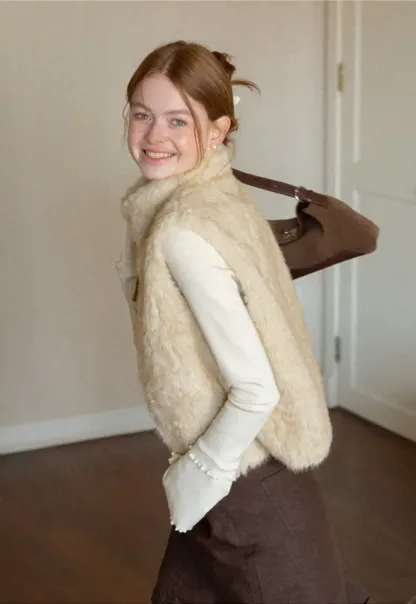 Faux Fur Collar Vest with Bow Tie Detail