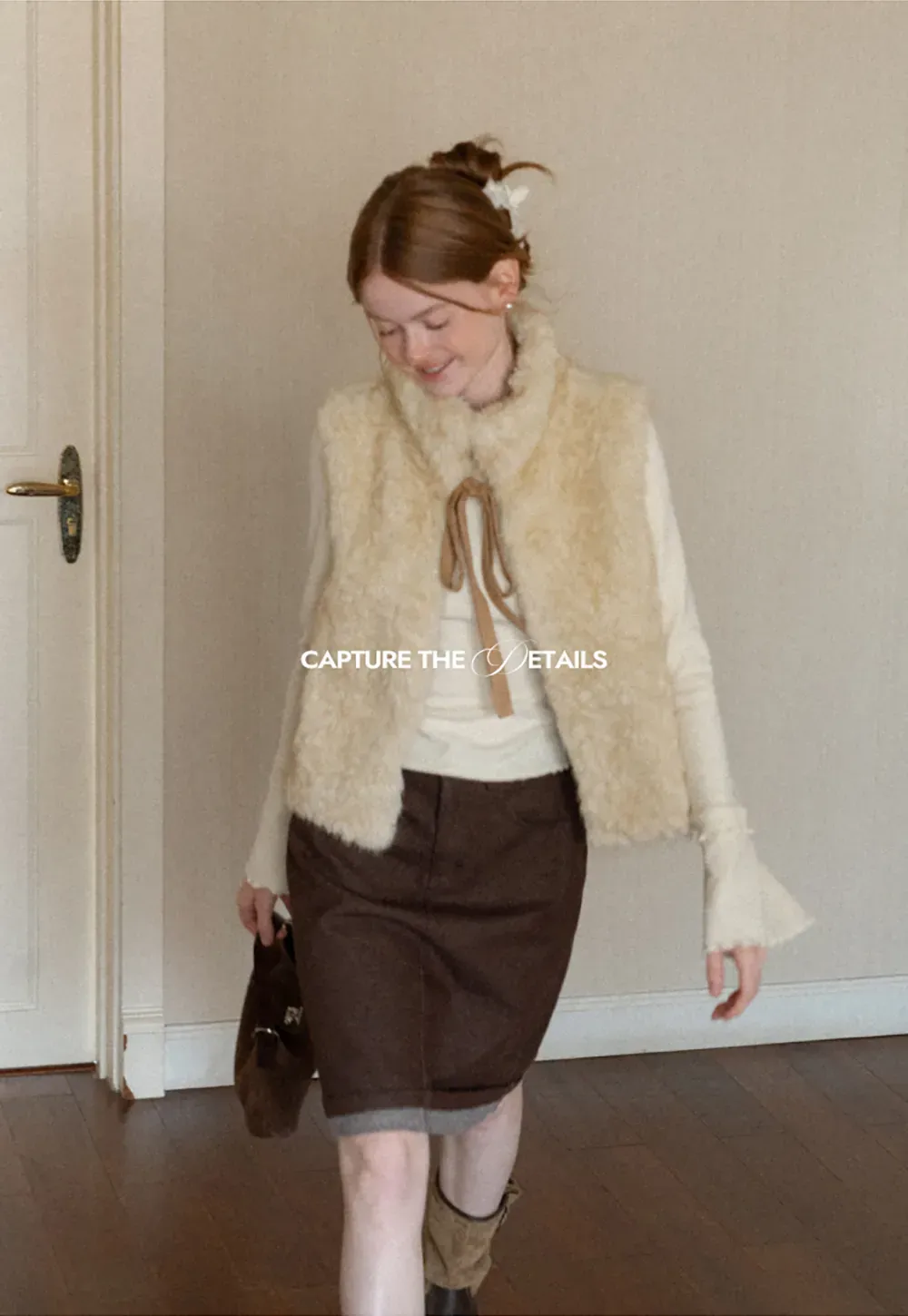 Faux Fur Collar Vest with Bow Tie Detail