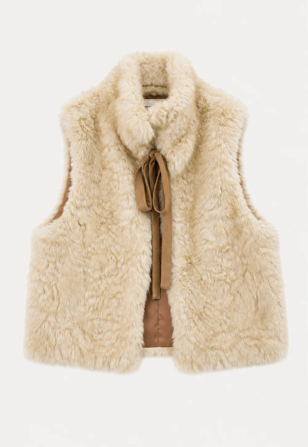 Faux Fur Collar Vest with Bow Tie Detail