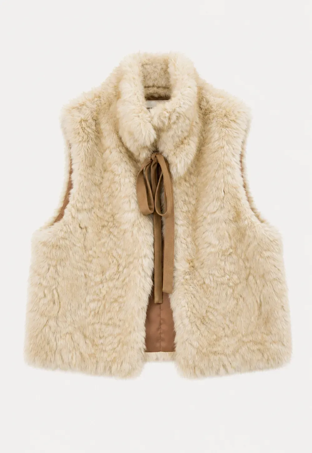 Faux Fur Collar Vest with Bow Tie Detail