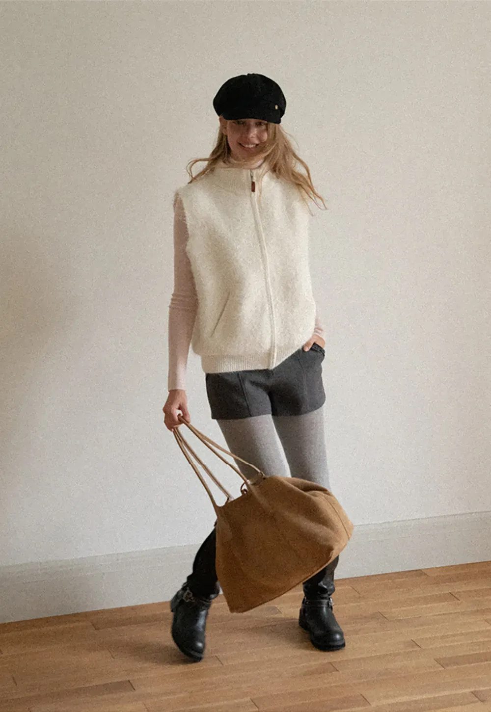 Soft Fuzzy Knit Zip Front Sleeveless Vest