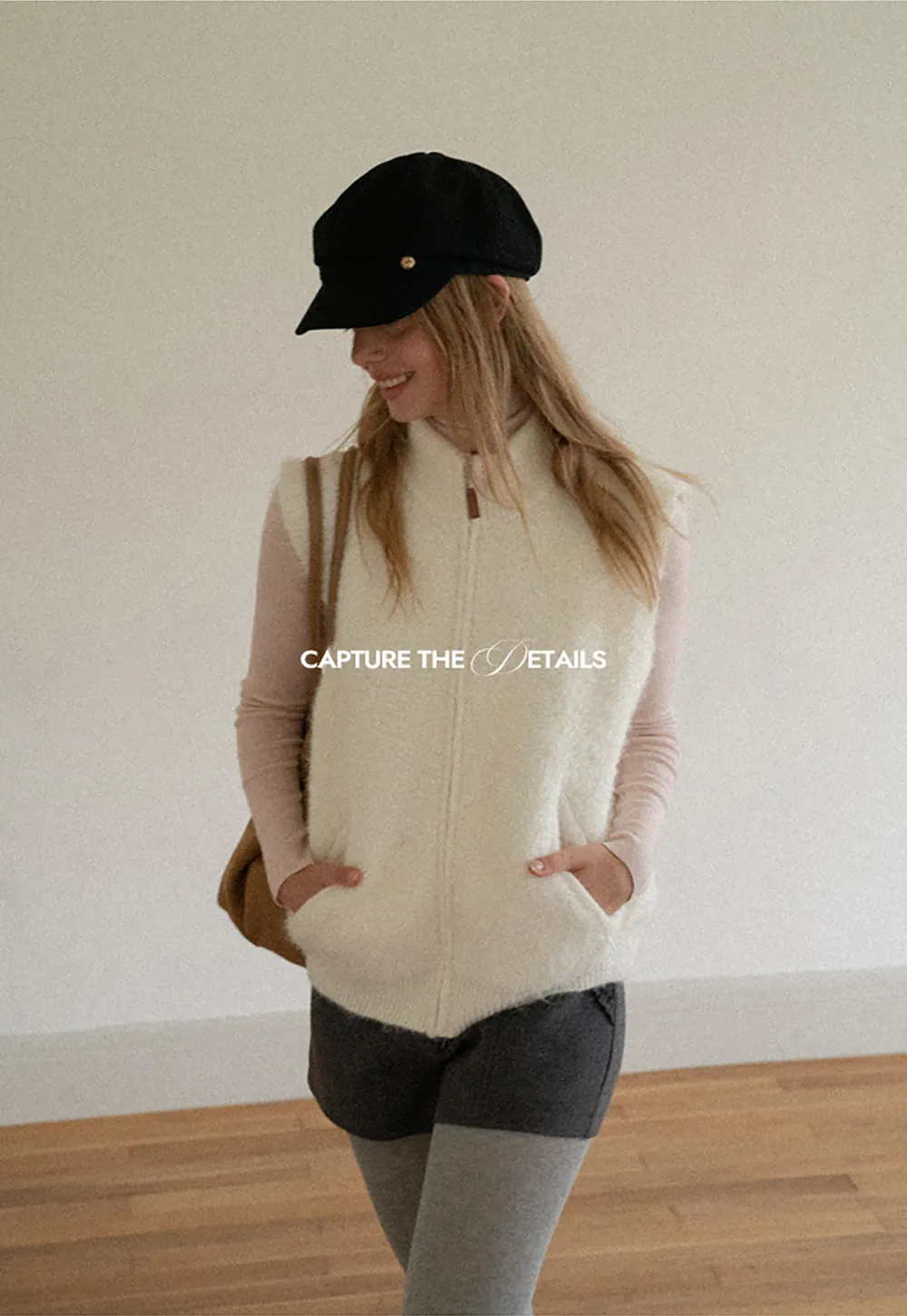 Soft Fuzzy Knit Zip Front Sleeveless Vest