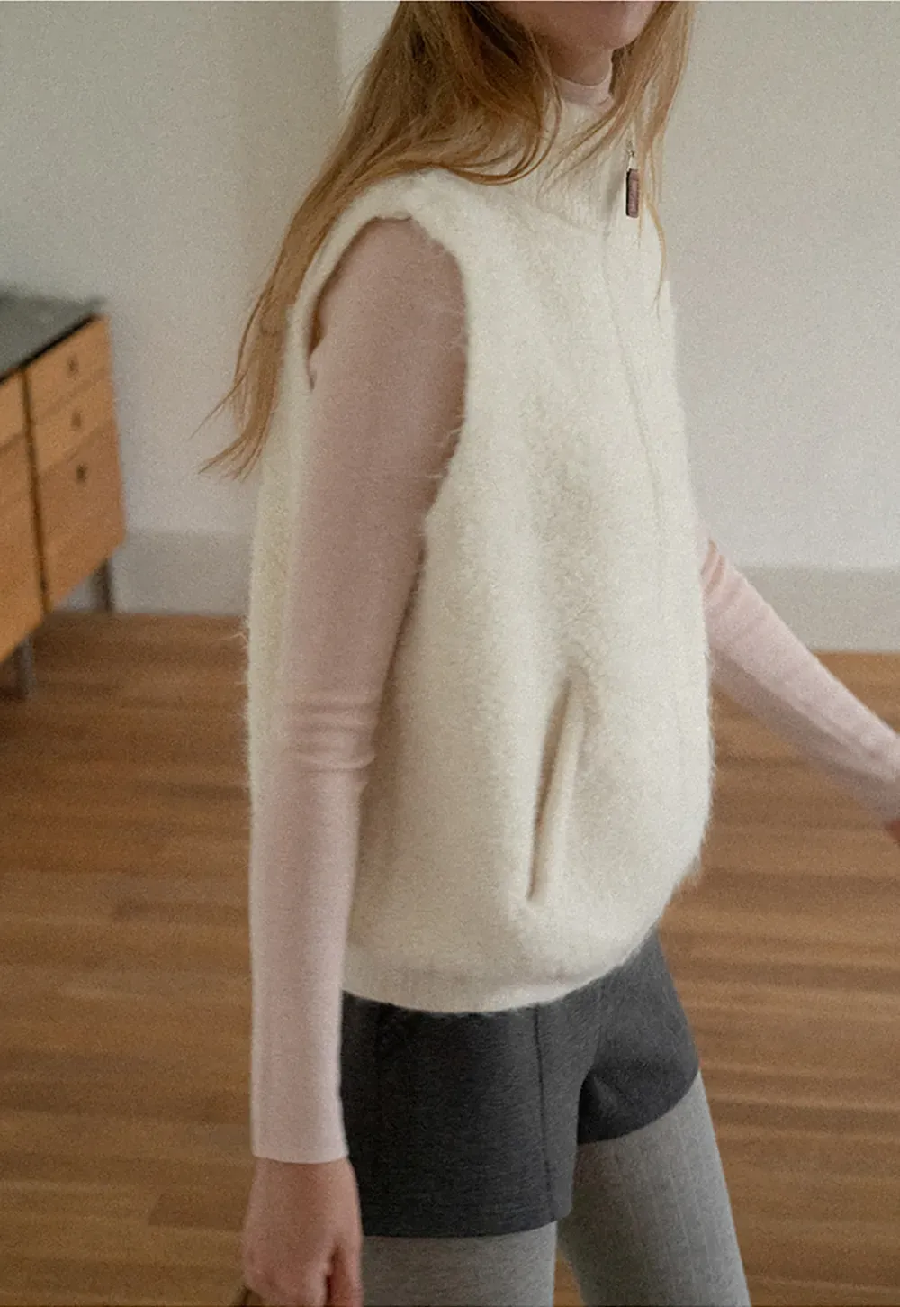 Soft Fuzzy Knit Zip Front Sleeveless Vest