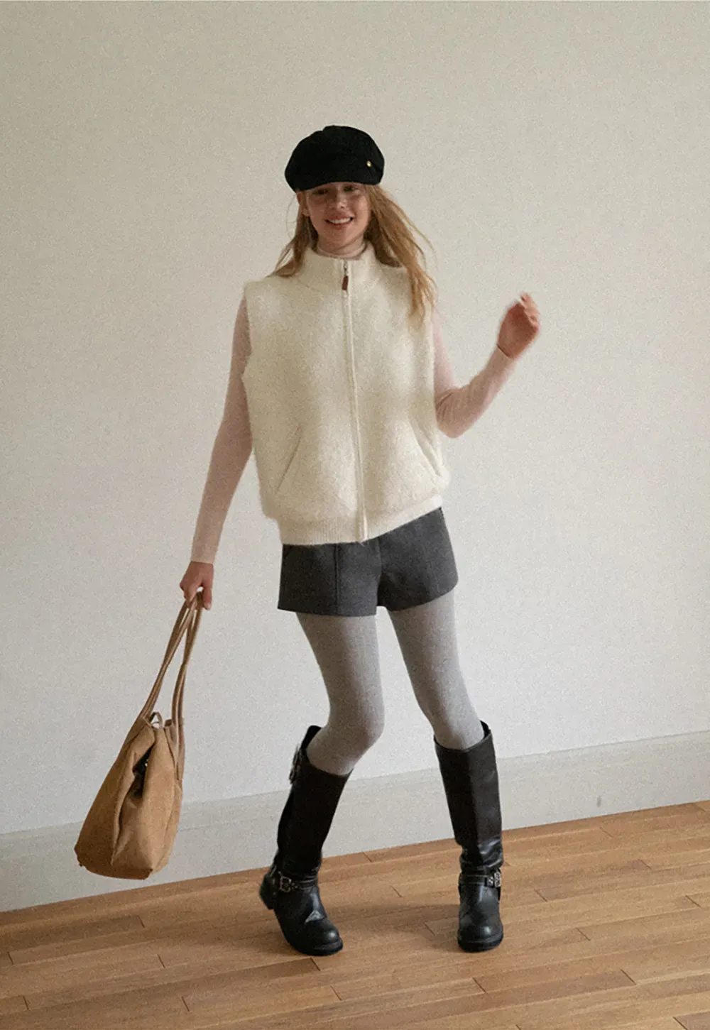 Soft Fuzzy Knit Zip Front Sleeveless Vest