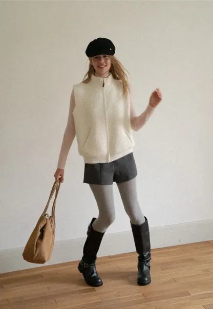 Soft Fuzzy Knit Zip Front Sleeveless Vest
