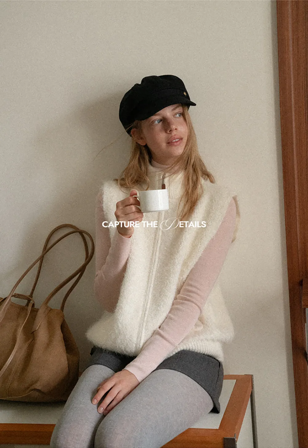 Soft Fuzzy Knit Zip Front Sleeveless Vest