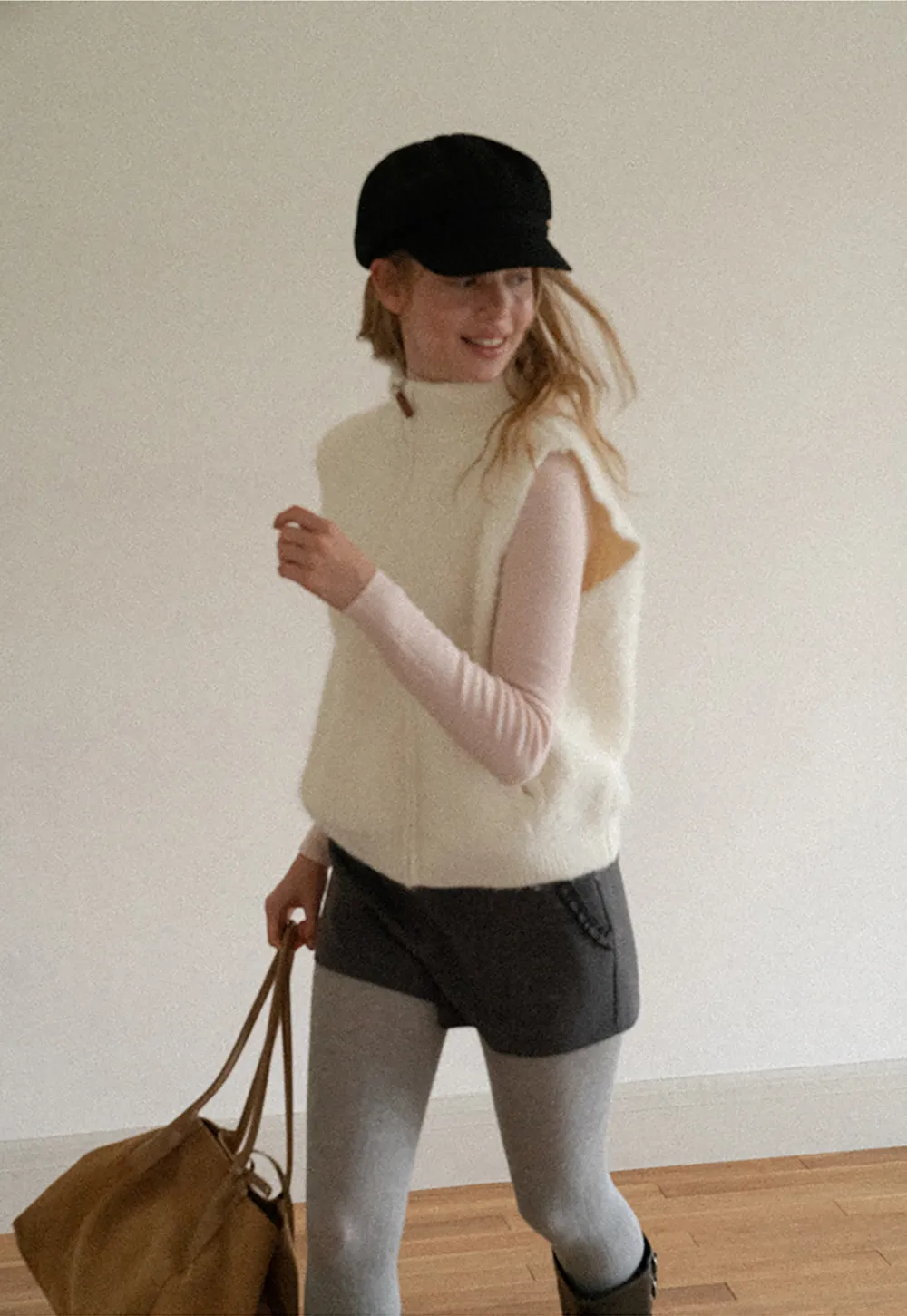 Soft Fuzzy Knit Zip Front Sleeveless Vest