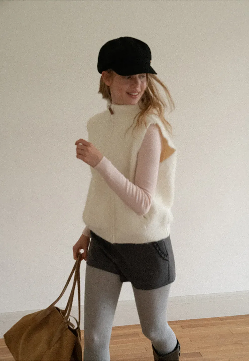 Soft Fuzzy Knit Zip Front Sleeveless Vest