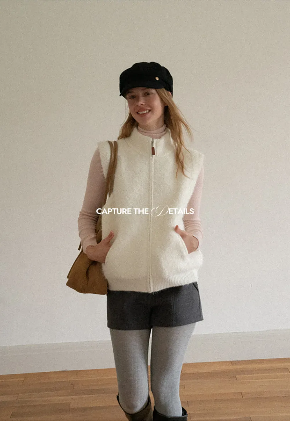 Soft Fuzzy Knit Zip Front Sleeveless Vest