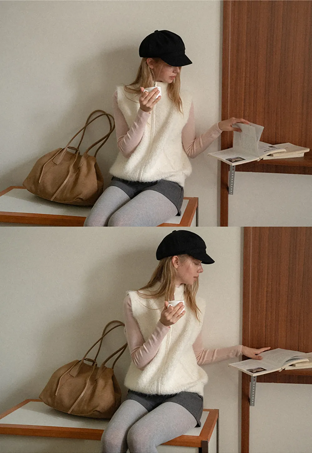 Soft Fuzzy Knit Zip Front Sleeveless Vest