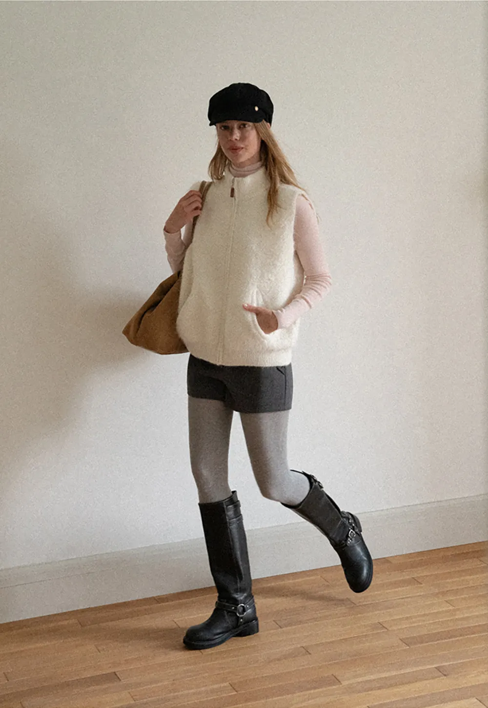 Soft Fuzzy Knit Zip Front Sleeveless Vest