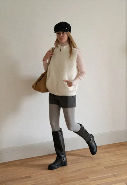 Soft Fuzzy Knit Zip Front Sleeveless Vest