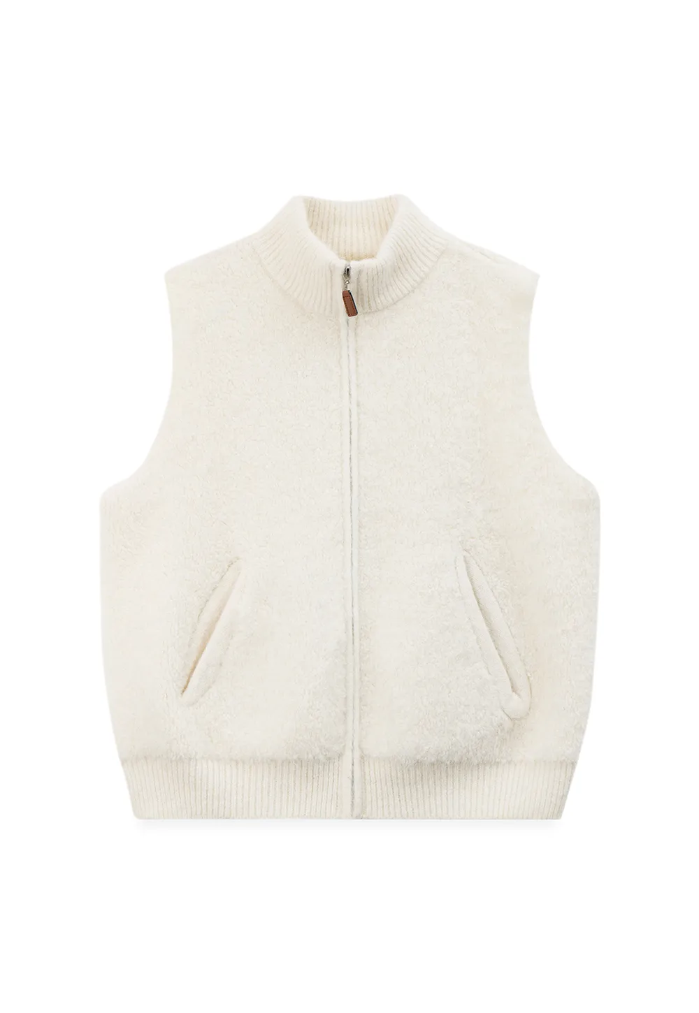 Soft Fuzzy Knit Zip Front Sleeveless Vest