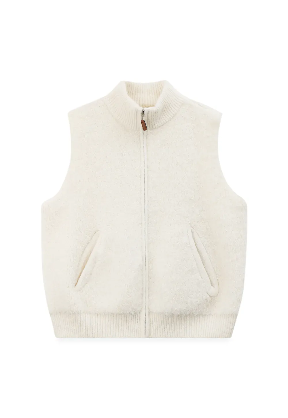 Soft Fuzzy Knit Zip Front Sleeveless Vest