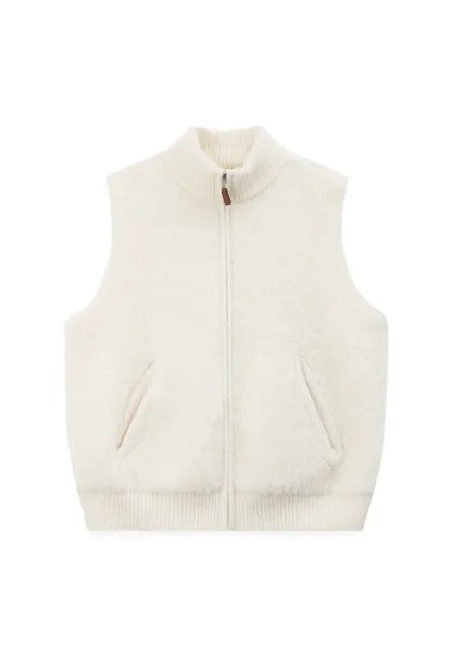 Soft Fuzzy Knit Zip Front Sleeveless Vest
