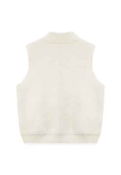 Soft Fuzzy Knit Zip Front Sleeveless Vest